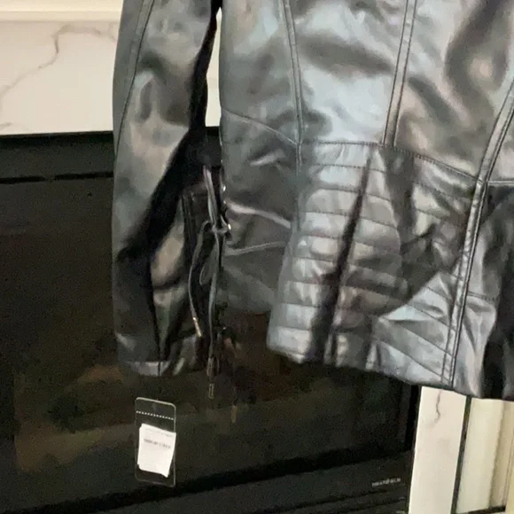 GUESS Black Leather Jacket with Gold Accents - Picture 4 of 5